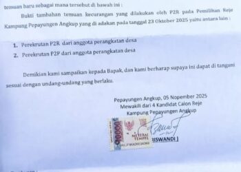 Mewakili 5 Calon Reje Pepayungan Angkup, Riswandi Layangkan Surat Tambahan Kecurangan